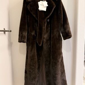 Stand Studio Dark Brown Faux Fur Coat